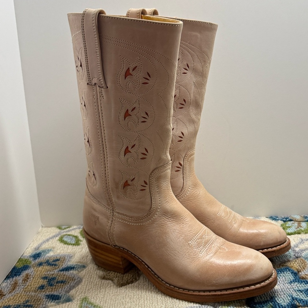 Vintage Frye Pink Austin Floral Cut Out Cowgirl Western Boots 10 Rare!